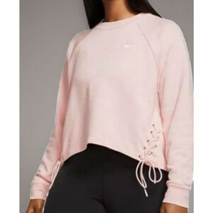 Nike Cropped Sweatshirt Crew Neck Lace Up Pink Size S Workout Gym Athleisure‎